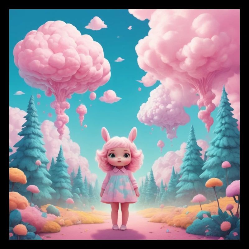 Fille dans la forêt de barbe à papa