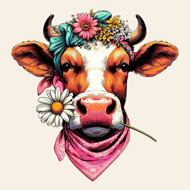 Kuh mit Blumen