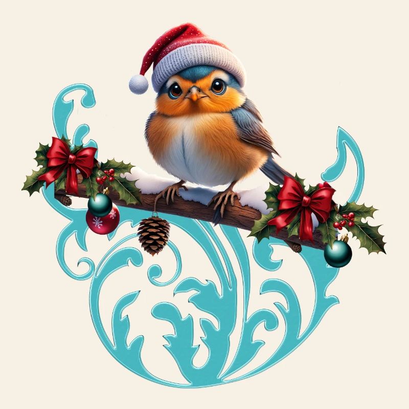 Mignon oiseau de Noël assis sur une branche couverte