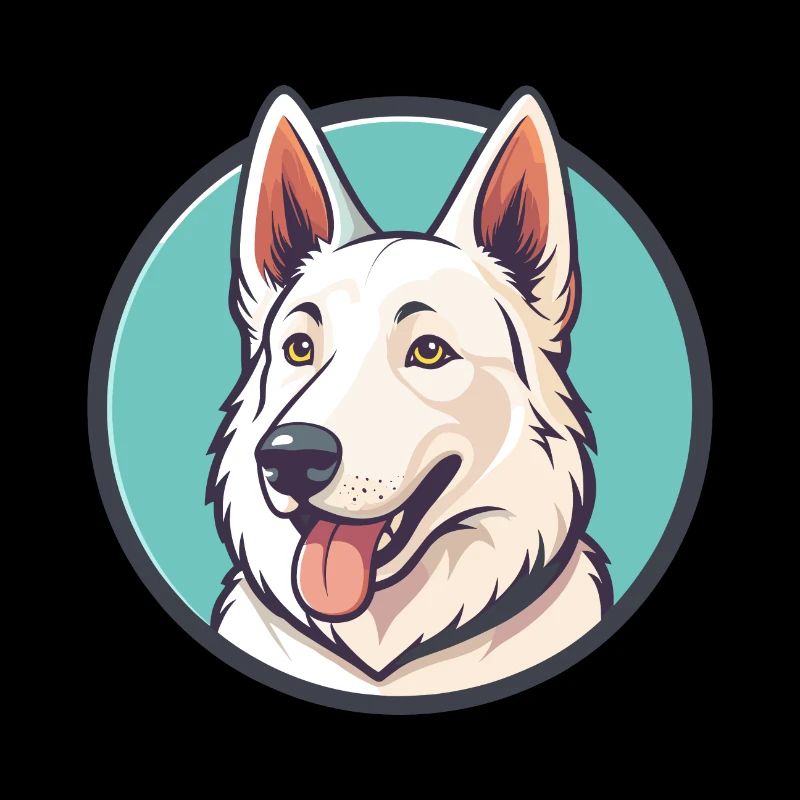 Dessin animé kawaii de race de chien de berger blanc