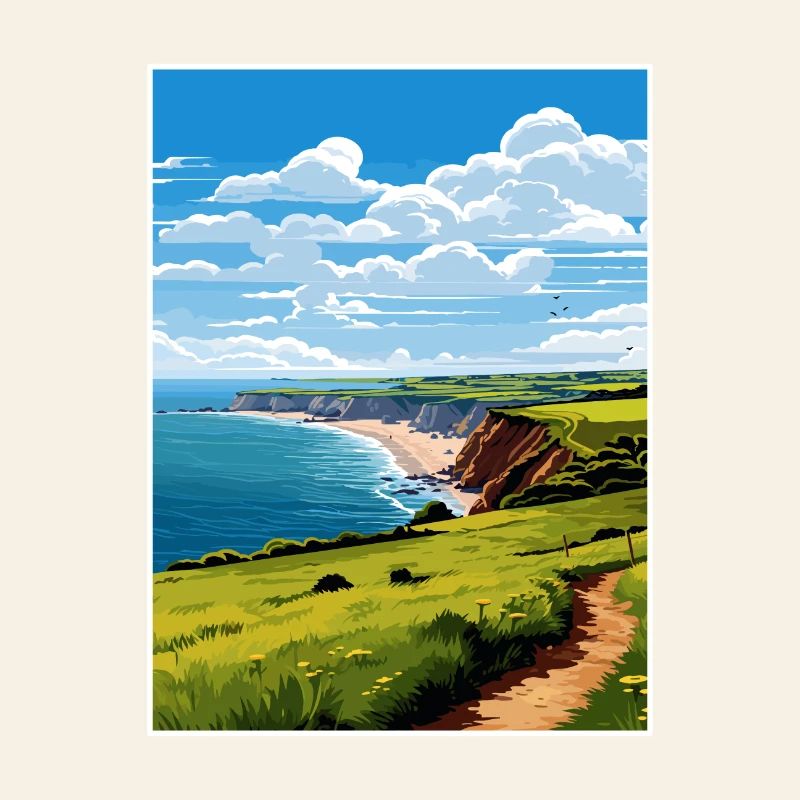 South Devon Aonb Reise Poster Souvenir Farbe WPA