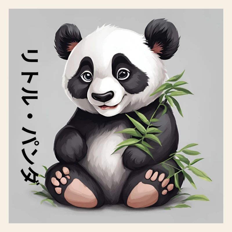 Panda Bambou Doux sur Fond Gris