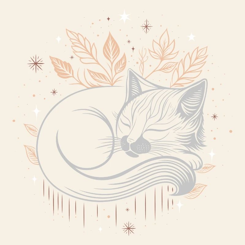 Chat endormi dans le feuillage - Nuit d’automne mystique