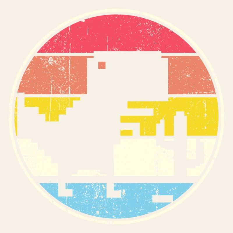 Pixel Sunset Circle with Silhouette