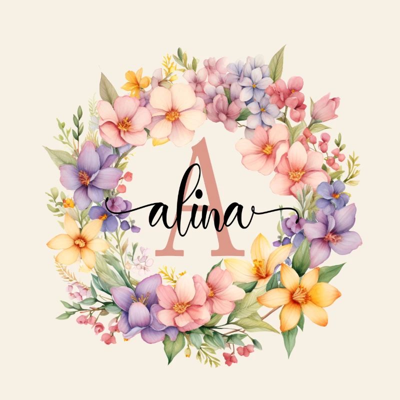A| Monogramme | Nom | Alina | Aquarelle | Coloré