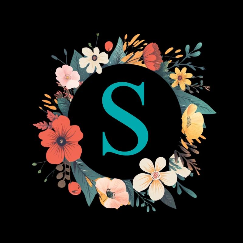 S Monogram, Flower Wreath, Personalizable