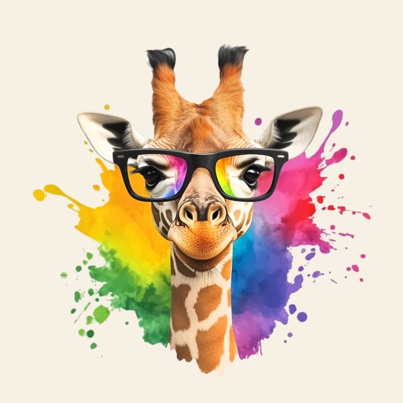 Girafe colorée avec des lunettes et des éclaboussures arc-en-ciel