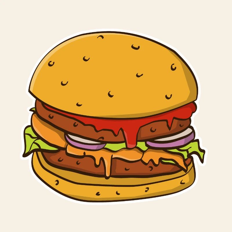 Buntes Bild eines Hamburgerbrötchens.