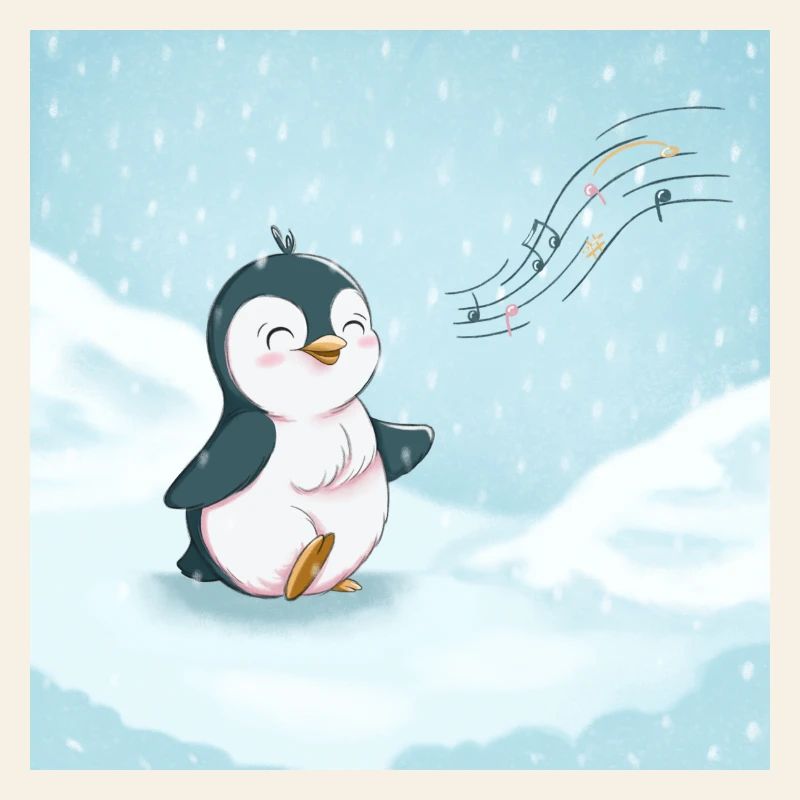 Cute penguin singing in the snow