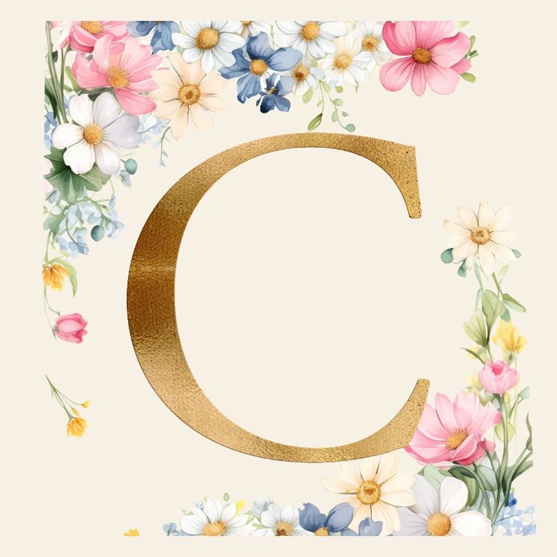 C Monogram, Floral, Customizable