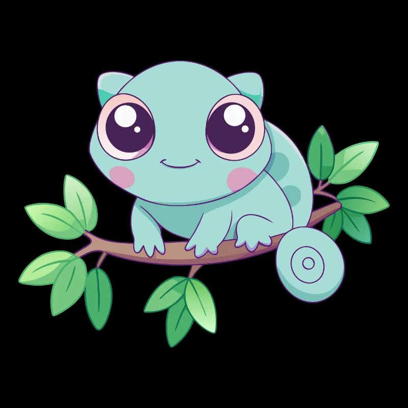 Bébé caméléon turquoise sur une branche