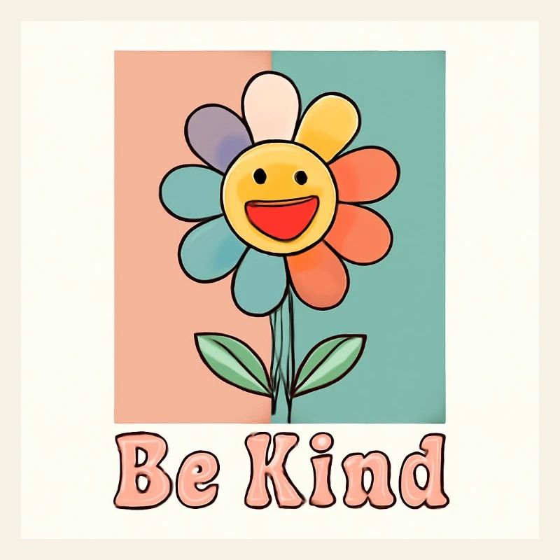 Be Kind - Fleur souriante colorée avec message positif