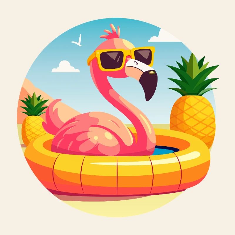 Flamingo and Pineapple Cute Vector Drawing