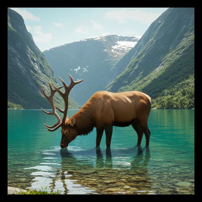 Alpenhirsch am ruhigen See