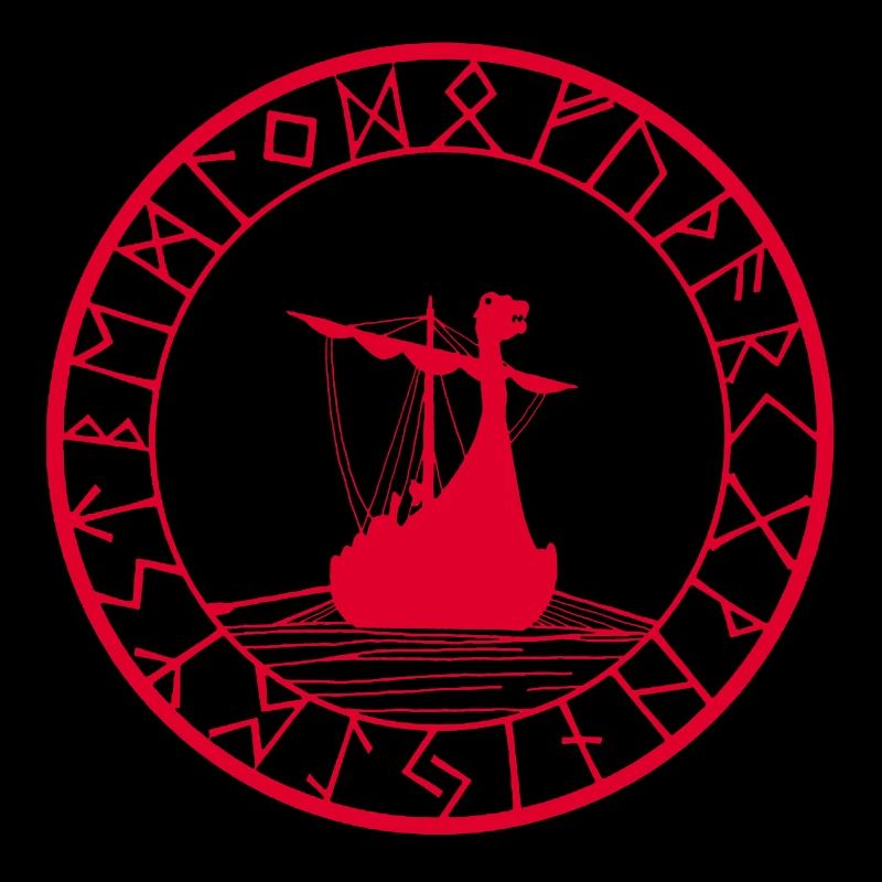 Red Viking Longship and Compass