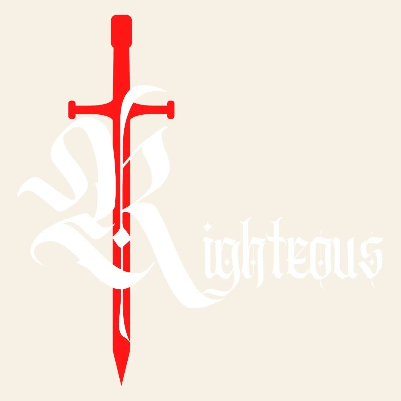 Gothic Righteous Design mit Schwert mit weißem Text