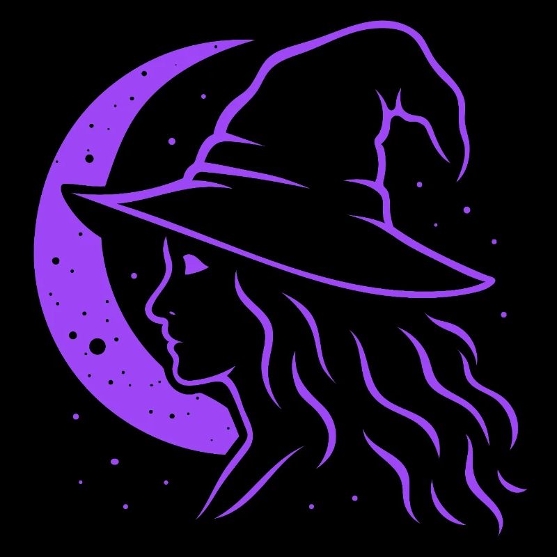 Silhouette de sorcière lune Witchcore Motif