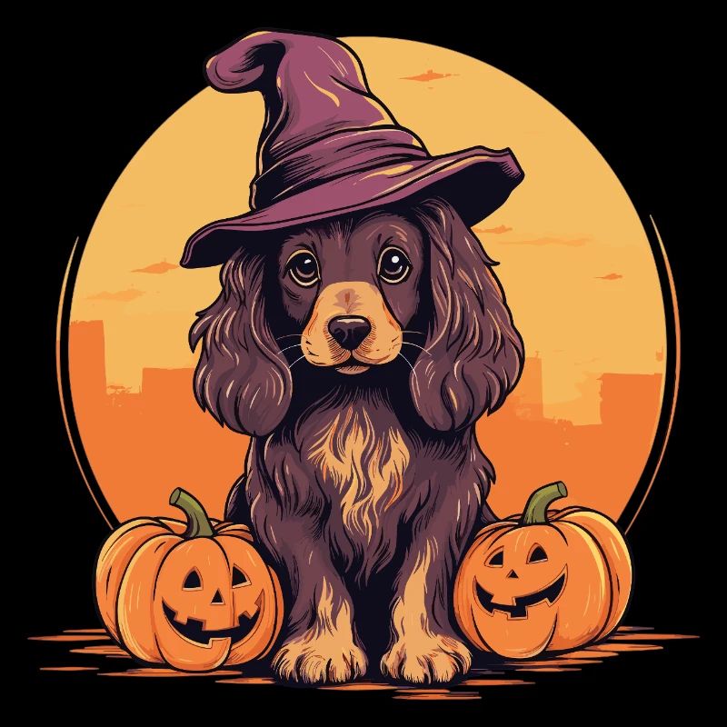 Halloween Hexenhut Kürbis Hund Cocker Spaniel