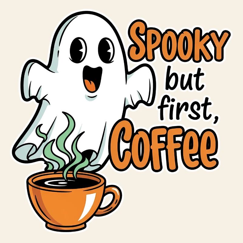 Spooky Ghost with Coffee Humor