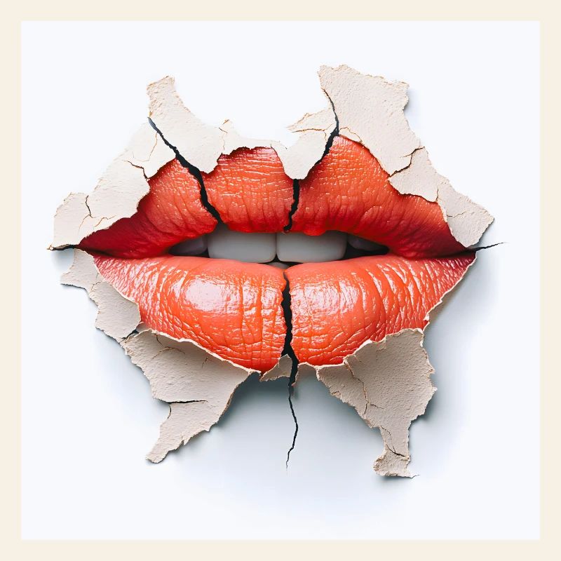 Bold lips on cracked wall