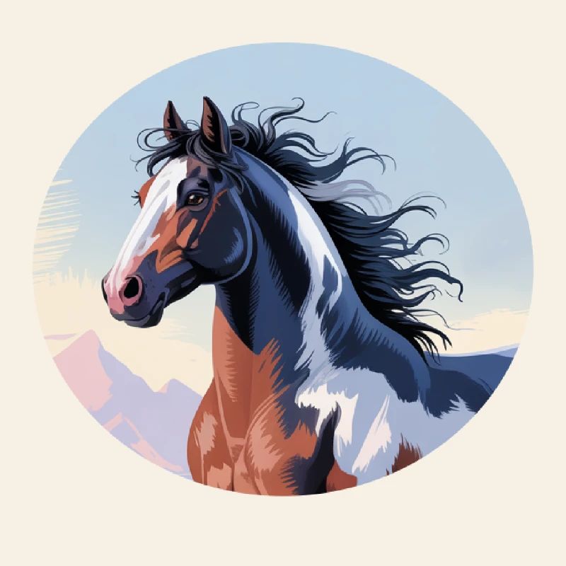 Tinker stallion galloping in mountain landscape