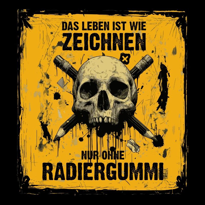 Crâne et crayons croisés