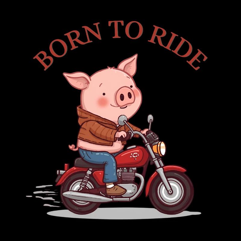 Cochon de dessin animé sur une moto – Né pour rouler