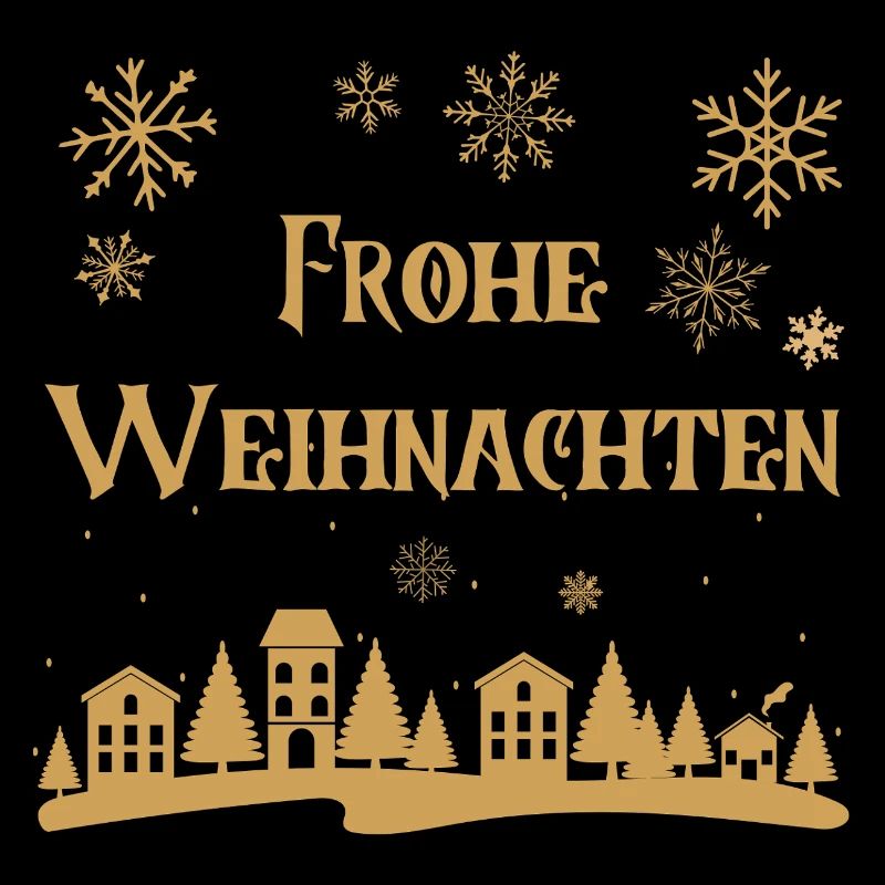 Texte Joyeux Noël rangée dorée de maisons hiver