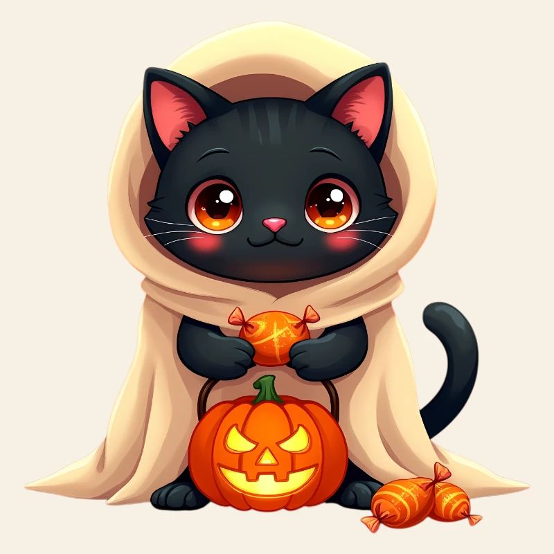 Halloween Cat with Halloween Pumpkin