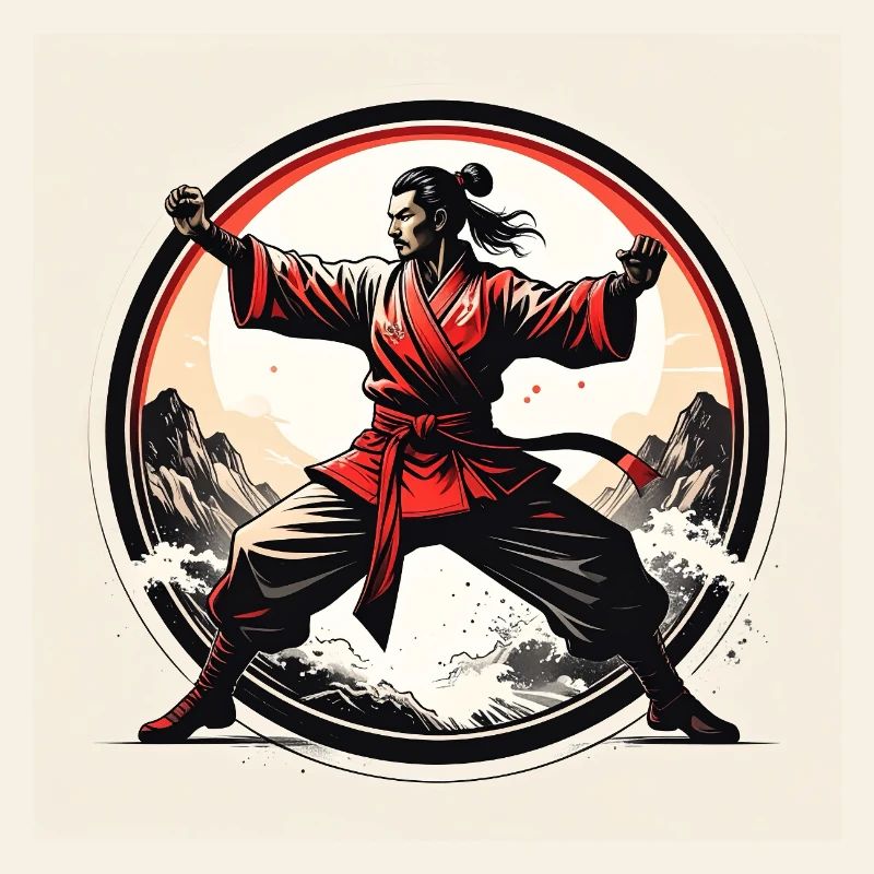 Martial arts warrior in the wave circle