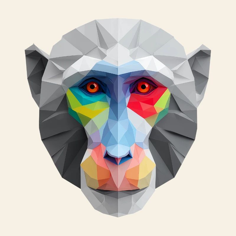 Coloration Low-Poly Monkey Face Logo Art Design