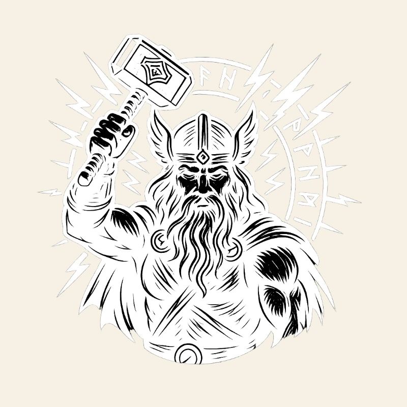 Odin mit Thorhammer Blitz Runenkreis Mjölnir