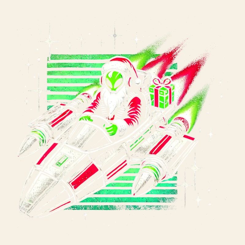 Alien Santa Space Sleigh Retro Christmas Tee