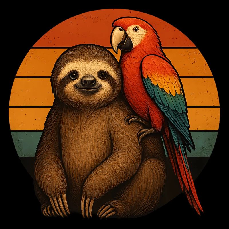 Faultier Papagei Retro Tierfreunde