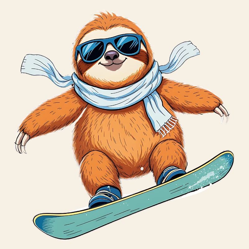 Snowboard Sloth Winter Cool Funny Cartoon