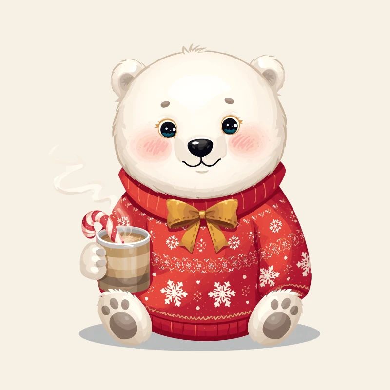 Eisbär im roten Weihnachtspullover