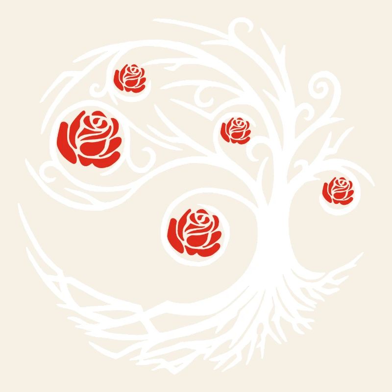 Stylized White Tree and Red Roses