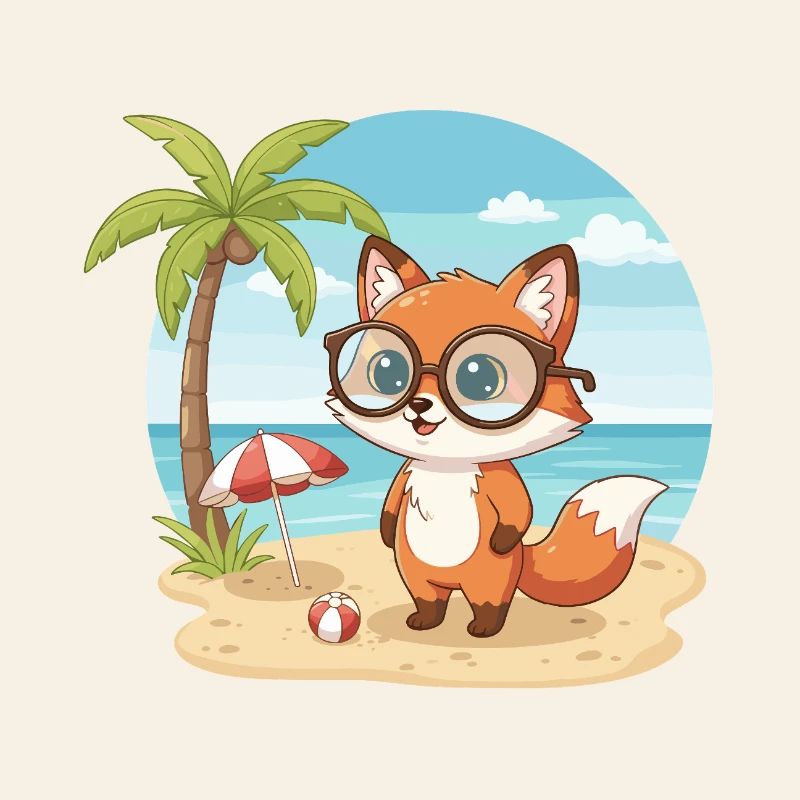 Vacances d’été de Plage du Renard Mignon avec des Lunettes