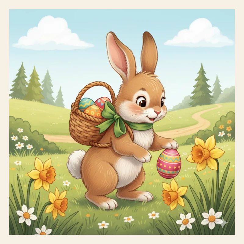 Easter bunny with basket and eggs