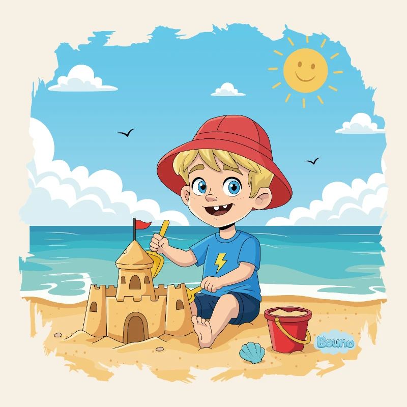 Bouno le petit aventurier sur la plage