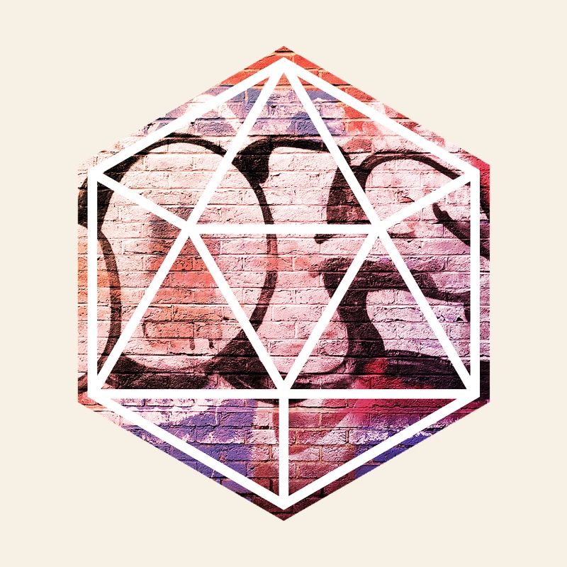 Geometric Graffiti Prism Over Brick Wall