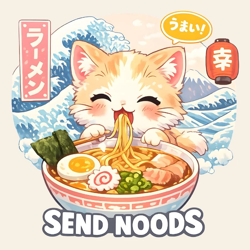 Cat Ramen Noodle Retro Wave Motif