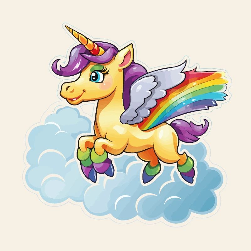 Regenbogen-Einhorn auf Wolke