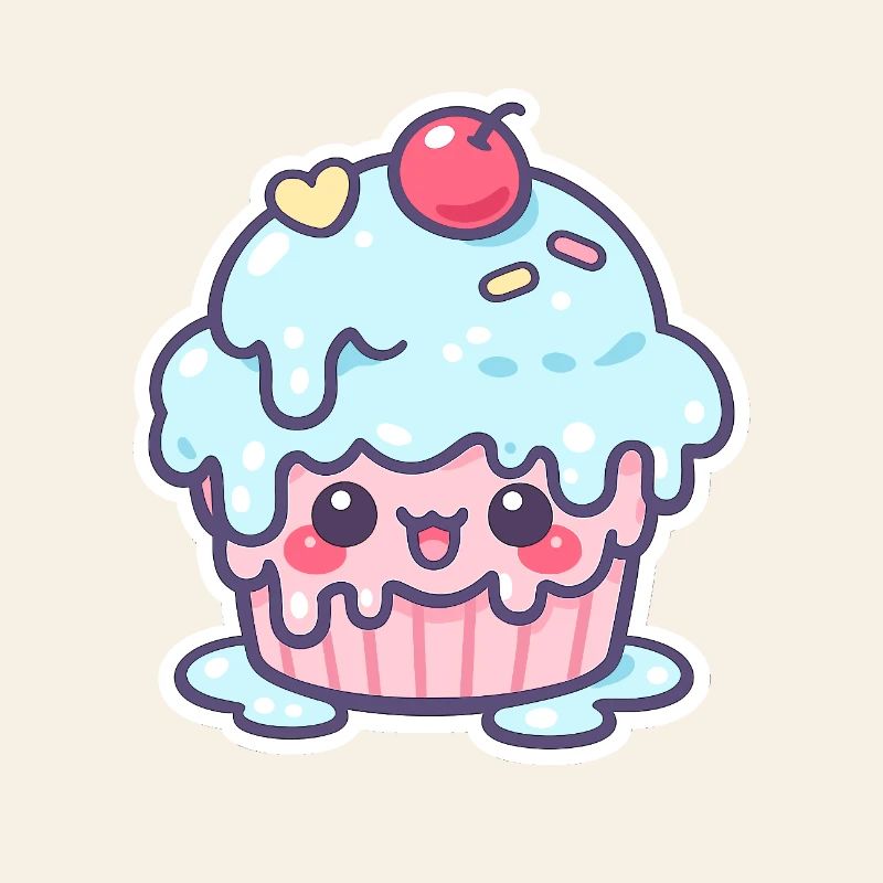 Cupcake Kawaii avec glaçage bleu