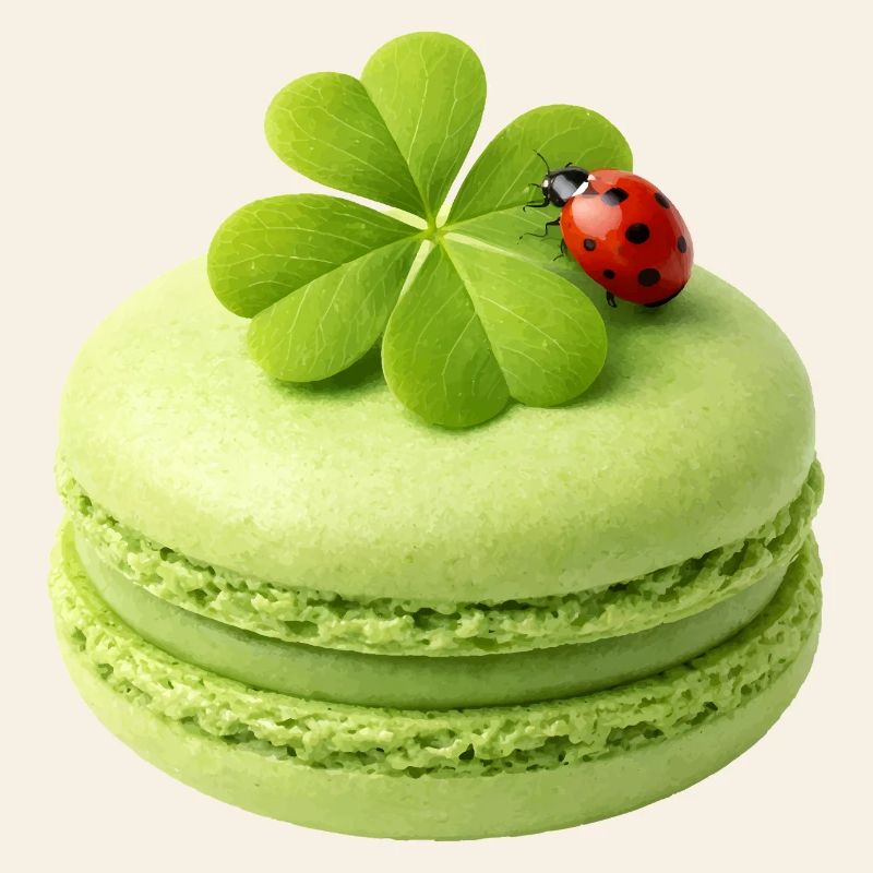 Macaron vert avec trèfle porte-bonheur