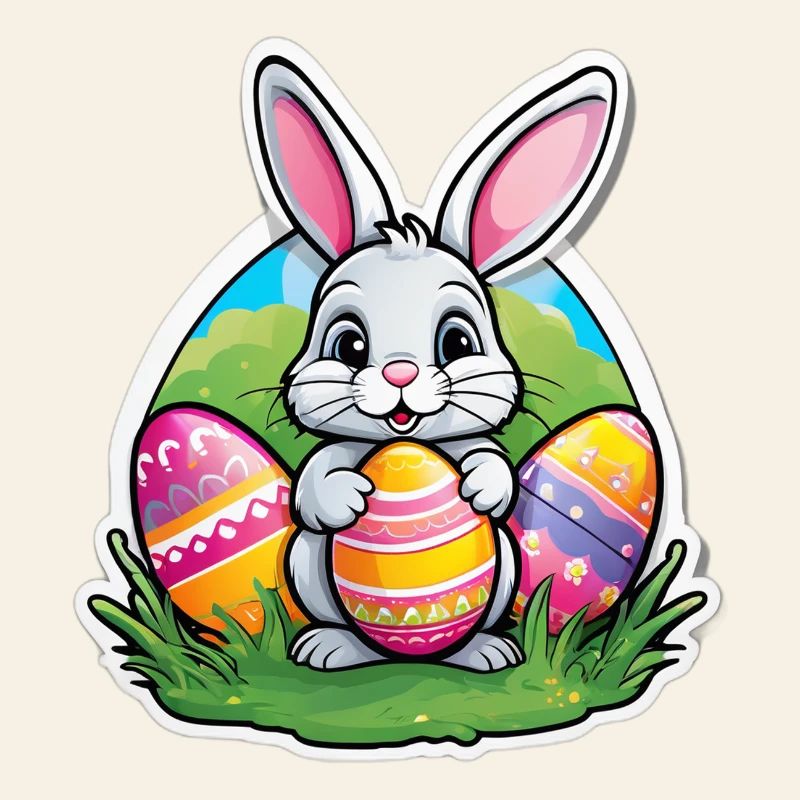 Easter hare and colorful eggs