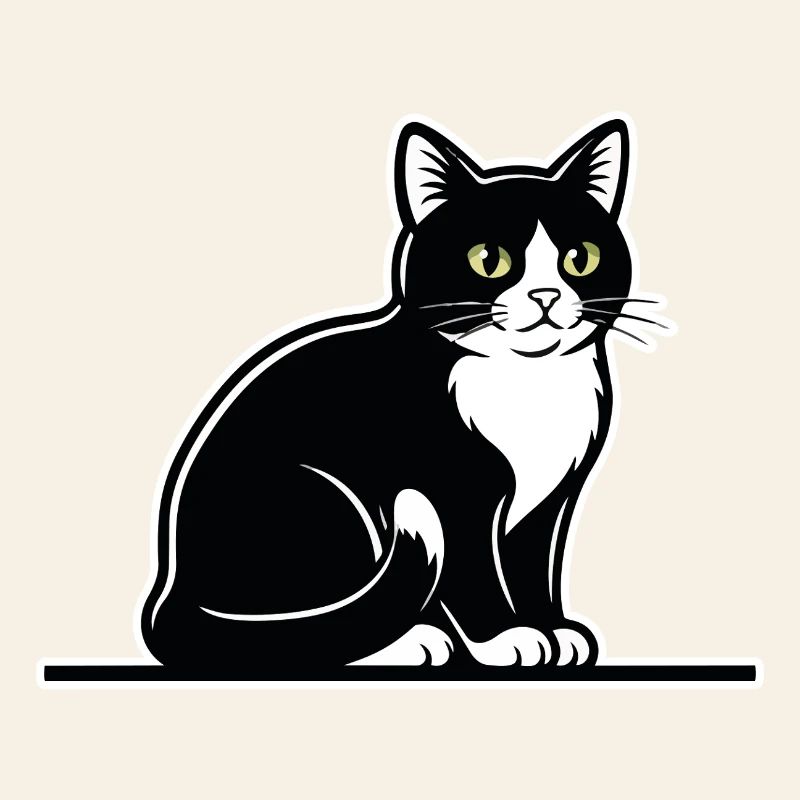 Chat Tuxedo Noir et Blanc Portrait Élégant Assis