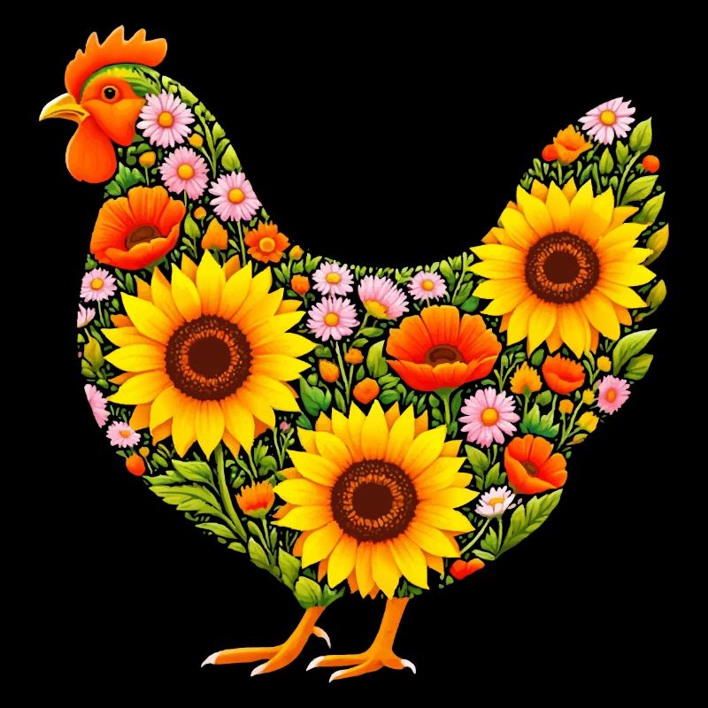 Huhn mit Blumen Design – Florale Landliebe