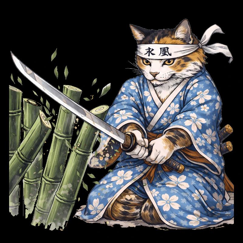 Samurai Cat with Katana – Japanese Ukiyo-e Style