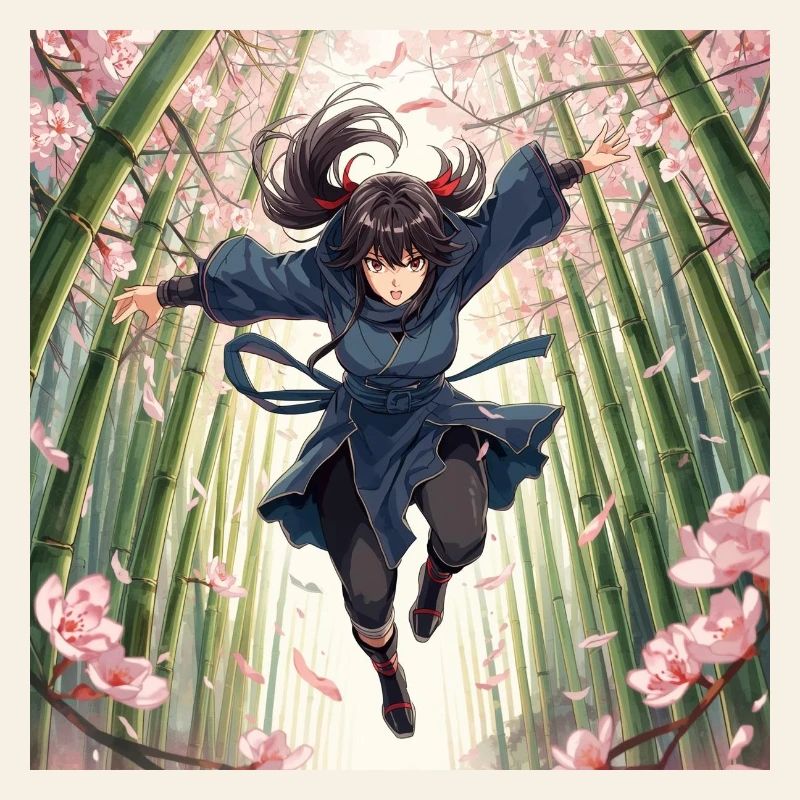 Bambusheldin im Kirschblütenpfad